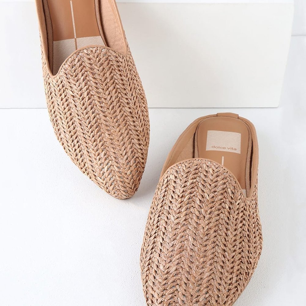 Dolce Vita Grant Natural Raffia Woven Loafer Slides- Size 7.5